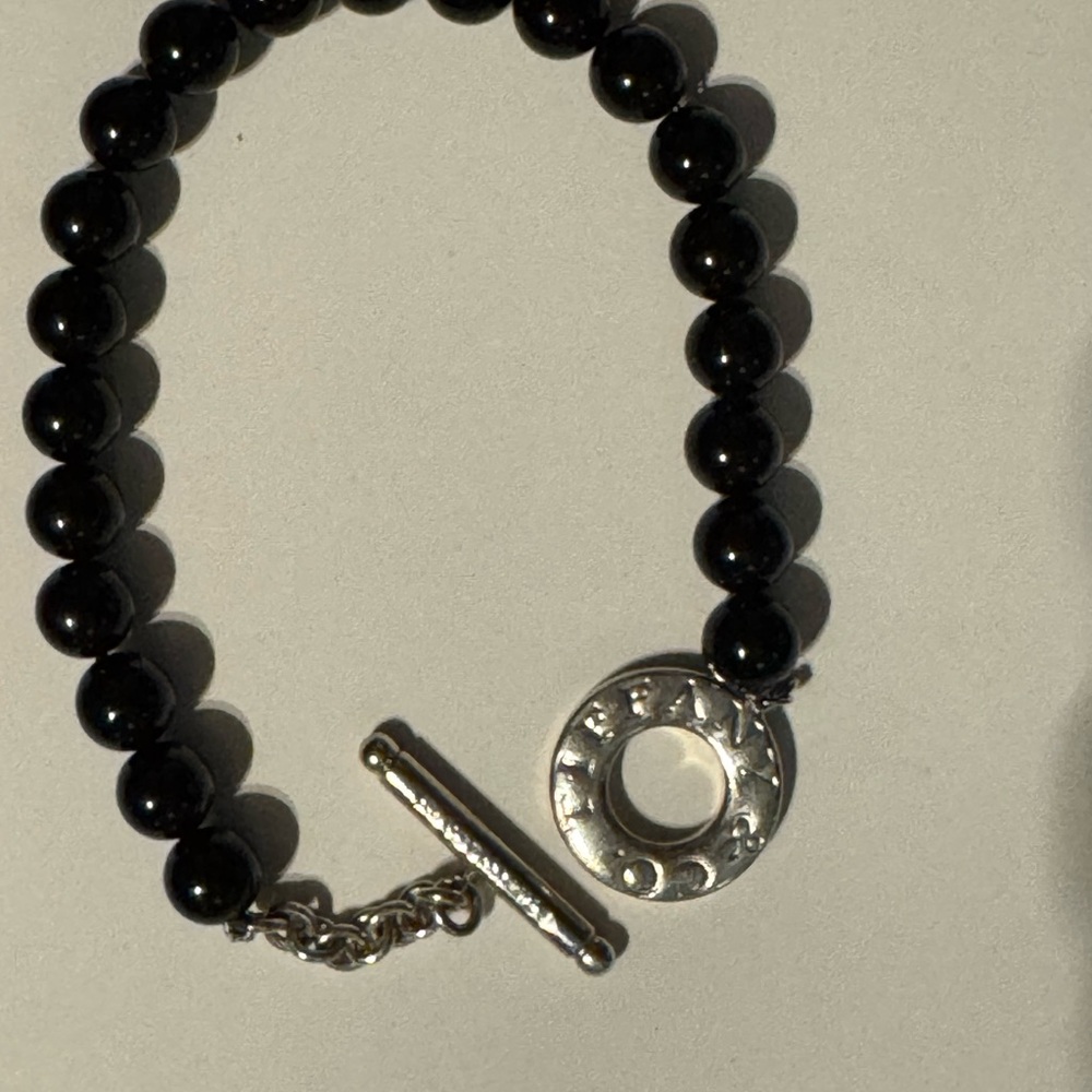 Tiffany & Co. Sterling Silver Black Onyx Bead Bracelet (8.5 in)